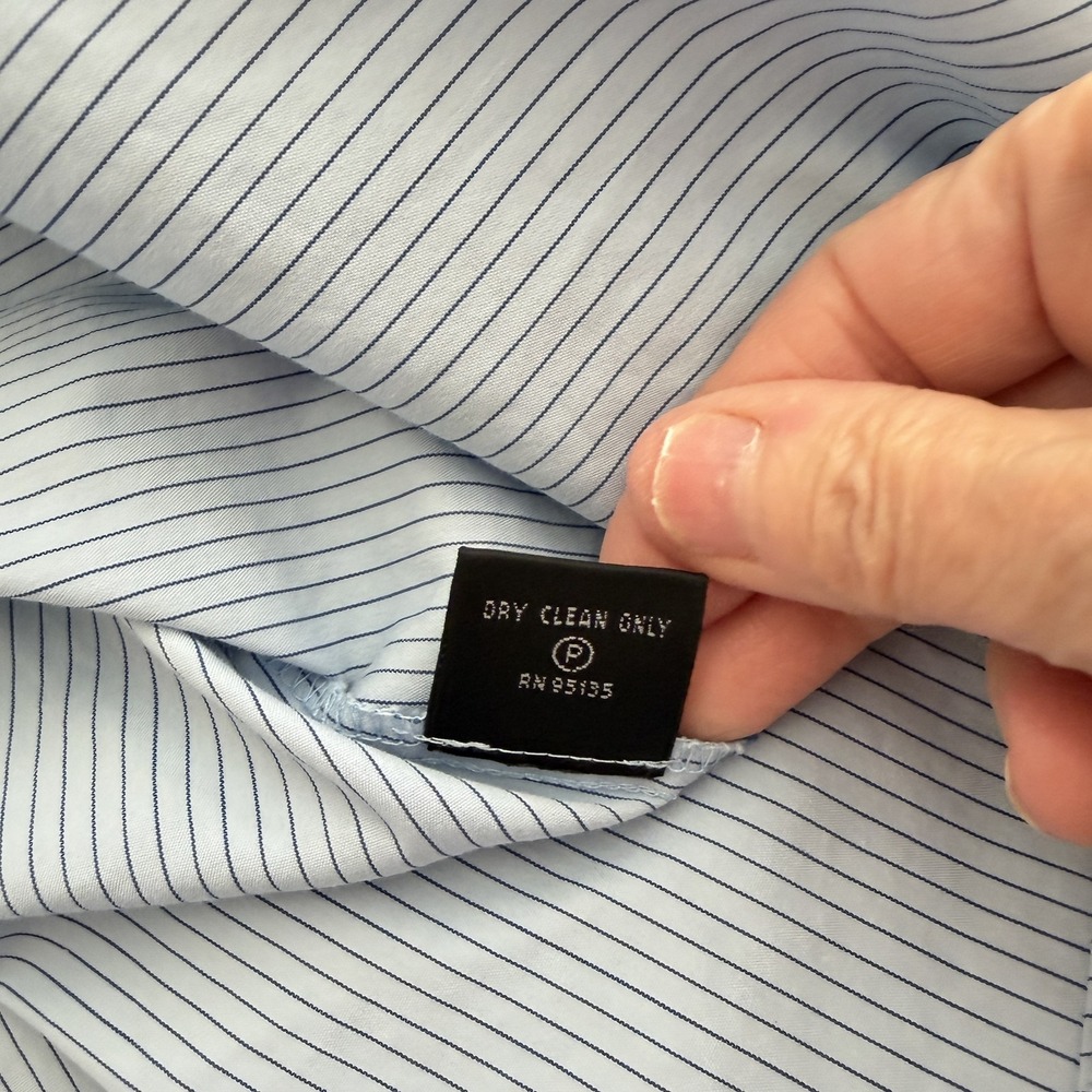 Lafayette 148 New York Striped Button Up Shirt Womens 12 Blue Stretch Office - Picture 8 of 10